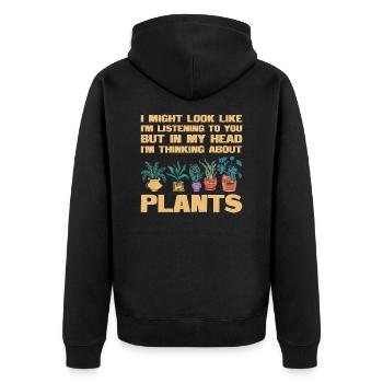 Dans mes pensées avec mes plantes - Veste à capuche bio Premium Unisexe - noir - Dos - Nico (187cm)