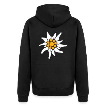 Weiße Alpen Edelweiß Blume Bergblume Berge Wandern - Unisex Premium Bio Zip Hoodie - Schwarz - Hinten - Nico (187cm)