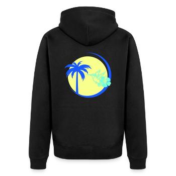 Palme Kolibri Hibiskus - Unisex Premium Bio Zip Hoodie - Schwarz - Hinten - Nico (187cm)