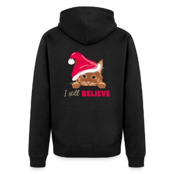 Niedliche guckende rothaarige Katze mit Weihnachtsmannmütze - Unisex Premium Bio Zip Hoodie - Schwarz - Hinten - Nico (187cm)