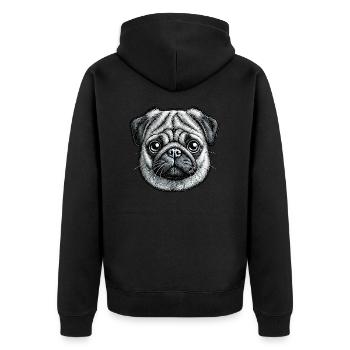 Mops – süß und gesellig - Unisex Premium Bio Zip Hoodie - Schwarz - Hinten - Nico (187cm)
