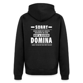 Domina - Mann Vergeben - Frau, Ehefrau, Freundin - Unisex Premium Bio Zip Hoodie - Schwarz - Hinten - Nico (187cm)