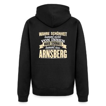 ARNSBERG - Schönheit - Unisex Premium Bio Zip Hoodie - Schwarz - Hinten - Nico (187cm)
