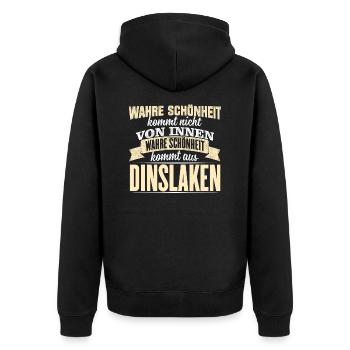 DINSLAKEN - Schönheit - Unisex Premium Bio Zip Hoodie - Schwarz - Hinten - Nico (187cm)