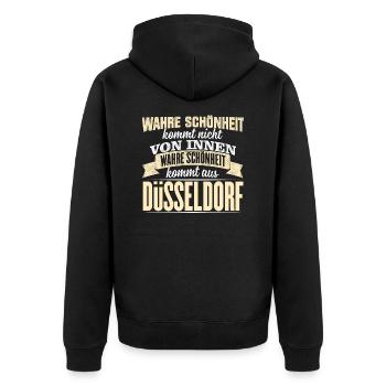 DÜSSELDORF - Schönheit - Unisex Premium Bio Zip Hoodie - Schwarz - Hinten - Nico (187cm)
