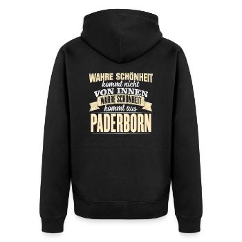 PADERBORN - Schönheit - Unisex Premium Bio Zip Hoodie - Schwarz - Hinten - Nico (187cm)