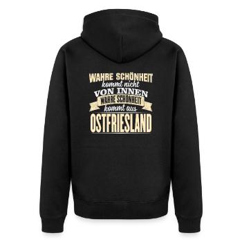 OSTFRIESLAND - Schönheit - Unisex Premium Bio Zip Hoodie - Schwarz - Hinten - Nico (187cm)