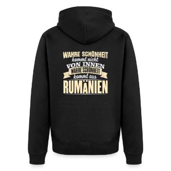 RUMÄNIEN - Schönheit - Unisex Premium Bio Zip Hoodie - Schwarz - Hinten - Nico (187cm)
