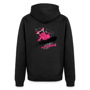 Pistensau - Ski - Snowboard - Wintersport 3C - Unisex Premium Bio Zip Hoodie - Schwarz - Hinten - Nico (187cm)