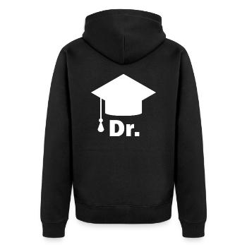 Doktor Dr. und Doktorhut - Unisex Premium Bio Zip Hoodie - Schwarz - Hinten - Nico (187cm)