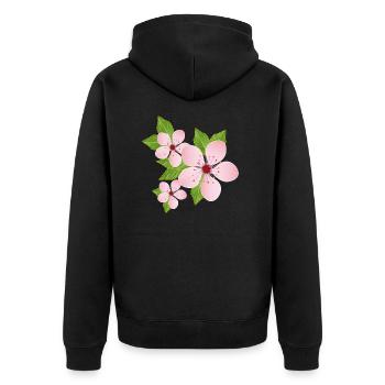 three delicate cherry blossoms with leaves - Unisex Premium Organic Zip Hoodie - black - Back - Nico (187cm)