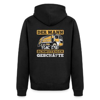 Der Mann Für Schmutzige Geschäfte Müllmann - Unisex Premium Bio Zip Hoodie - Schwarz - Hinten - Nico (187cm)