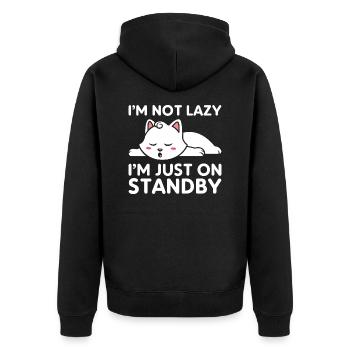 I'm not lazy, I'm just on standby - Unisex Premium Organic Zip Hoodie - black - Back - Nico (187cm)
