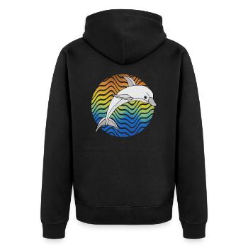 Delfin - Unisex Premium Bio Zip Hoodie - Schwarz - Hinten - Nico (187cm)