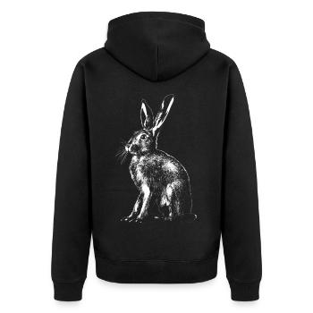Feldhase / Hase / Rabbit / / Osterhase - Unisex Premium Bio Zip Hoodie - Schwarz - Hinten - Nico (187cm)