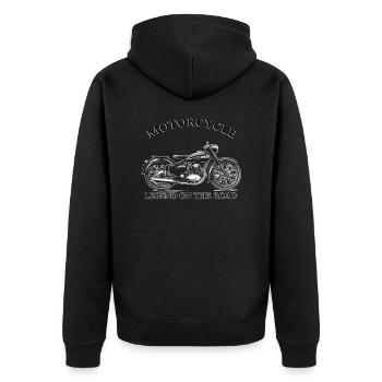 VINTAGE MOTO Kreation Louis RUNEMBERG © Adagp - Unisex Premium Bio Zip Hoodie - Schwarz - Hinten - Nico (187cm)