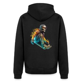 A burning skeleton riding a skateboard - Unisex Premium Organic Zip Hoodie - black - Back - Nico (187cm)