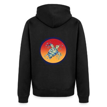 Turtle_Harmony - Unisex Premium Bio Zip Hoodie - Schwarz - Hinten - Nico (187cm)