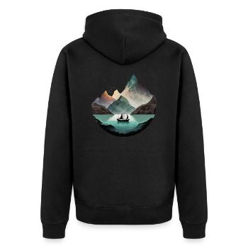 Boat on calm lake in the mountains - Unisex Premium Organic Zip Hoodie - black - Back - Nico (187cm)