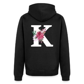 Buchstabe k blumig - Unisex Premium Bio Zip Hoodie - Schwarz - Hinten - Nico (187cm)