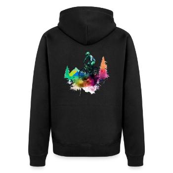 Mountain biking Johann - Unisex Premium Organic Zip Hoodie - black - Back - Nico (187cm)