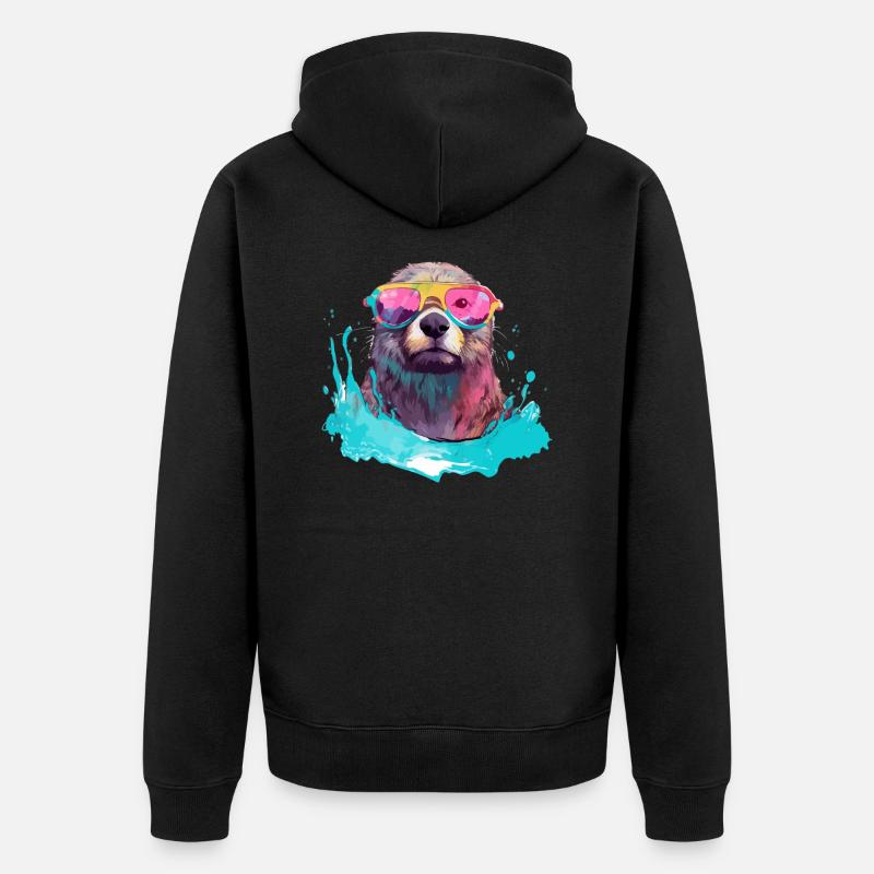 Nini der bebrillte Otter - Unisex Premium Bio Zip Hoodie - Schwarz