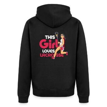 This Girl Loves Lacrosse Lacrosse Player Woman - Unisex Premium Bio Zip Hoodie - Schwarz - Hinten - Nico (187cm)