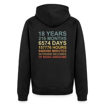 18 ans 216 mois 6574 jours - Veste à capuche bio Premium Unisexe - noir - Dos - Nico (187cm)