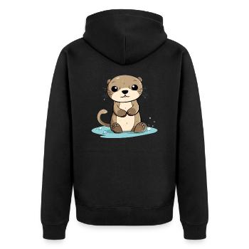 Kooko der Otter - Unisex Premium Bio Zip Hoodie - Schwarz - Hinten - Nico (187cm)