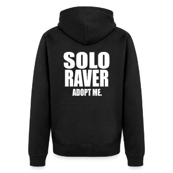 Solo-Raver - Unisex Premium Bio Zip Hoodie - Schwarz - Hinten - Nico (187cm)