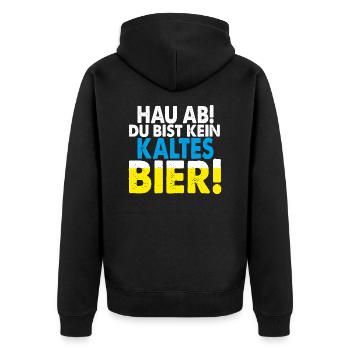 Hau ab du bist kein kaltes Bier Biertrinker kostüm - Unisex Premium Bio Zip Hoodie - Schwarz - Hinten - Nico (187cm)