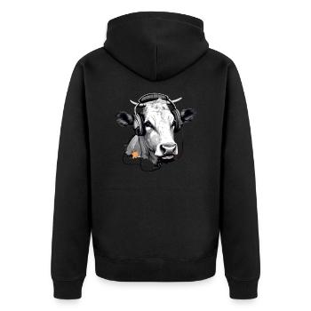 Jiji the audiophile cow - Unisex Premium Organic Zip Hoodie - black - Back - Nico (187cm)