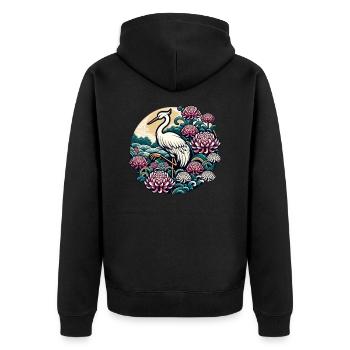 A flamingo surrounded by flowers inspired by Chinese art - Unisex Premium Organic Zip Hoodie - black - Back - Nico (187cm)