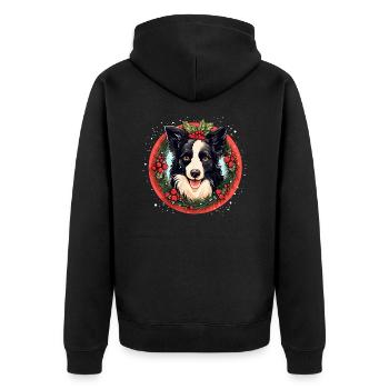 Border Collie Hund Weihnachten, Liebeshunde - Unisex Premium Bio Zip Hoodie - Schwarz - Hinten - Nico (187cm)