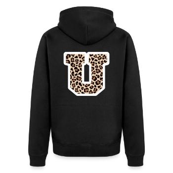 lettre U motif léopard -idée cadeau d’anniversaire - Veste à capuche bio Premium Unisexe - noir - Dos - Nico (187cm)