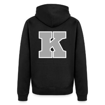 Buchstabe k sport - Unisex Premium Bio Zip Hoodie - Schwarz - Hinten - Nico (187cm)