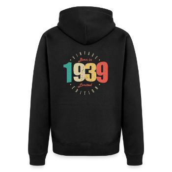 1939 Vintage Retro Geburtstagsgeschenk 1939 - Unisex Premium Bio Zip Hoodie - Schwarz - Hinten - Nico (187cm)