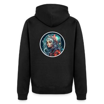 Sci Fi Fantasy Mädchen - Unisex Premium Bio Zip Hoodie - Schwarz - Hinten - Nico (187cm)