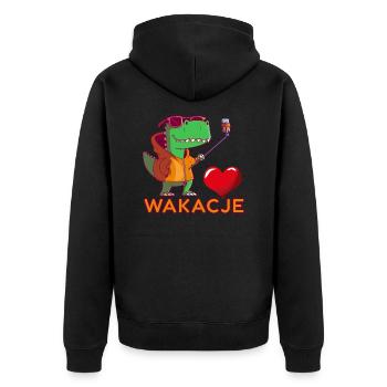 Dinosaurier im Urlaub - Unisex Premium Bio Zip Hoodie - Schwarz - Hinten - Nico (187cm)
