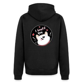 Hund koreanisch - japanischer Stil 09 - Unisex Premium Bio Zip Hoodie - Schwarz - Hinten - Nico (187cm)