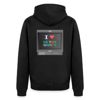 PVM Lover - Retrogames (Black) - Unisex Premium Organic Zip Hoodie - black - Back - Nico (187cm)