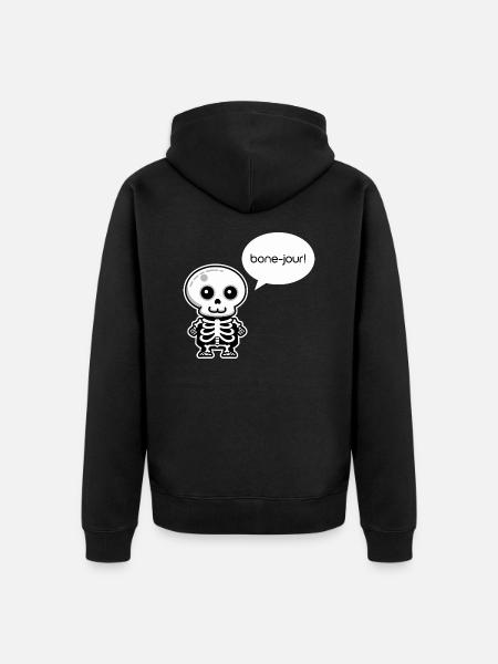 Bone-jour! - Funny Skeleton Pun - Unisex Premium Organic Zip Hoodie - black