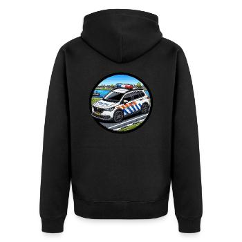 Polizeiauto NL - Unisex Premium Bio Zip Hoodie - Schwarz - Hinten - Nico (187cm)