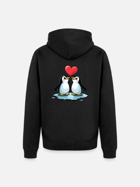 Pingüino de estilo cómic en pareja enamorada - Chaqueta con capucha prémium ecológica unisex - negro