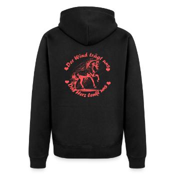 Pferd Herz Wind rosa - Unisex Premium Bio Zip Hoodie - Schwarz - Hinten - Nico (187cm)