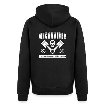 Mechaniker - Weil Ingenieure Auch Helden Brauchen - Unisex Premium Bio Zip Hoodie - Schwarz - Hinten - Nico (187cm)