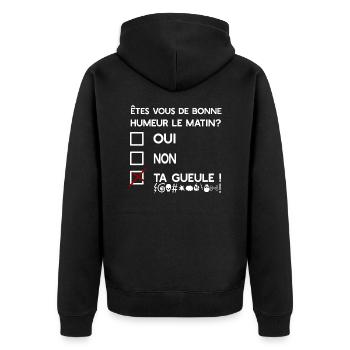 humeur du matin t-shirt drôle - Veste à capuche bio Premium Unisexe - noir - Dos - Nico (187cm)