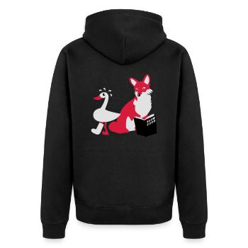 Slow Food Fuchs und Gans - Unisex Premium Bio Zip Hoodie - Schwarz - Hinten - Nico (187cm)