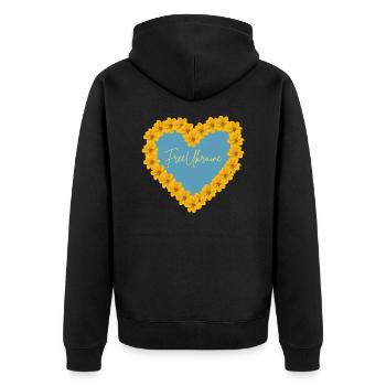 Free Ukraine - Unisex Premium Bio Zip Hoodie - Schwarz - Hinten - Nico (187cm)