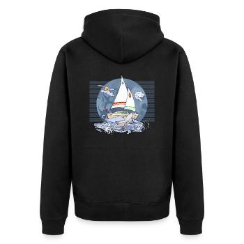 Segelboot - Unisex Premium Bio Zip Hoodie - Schwarz - Hinten - Nico (187cm)